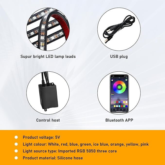 Car Led Interior Lights, RGB 72 LED Multicolor Auto Strip Light with Sound Active Function and APP Control, Under Dash Smart Lighting Kit with Charger, Car Accessories (USB)