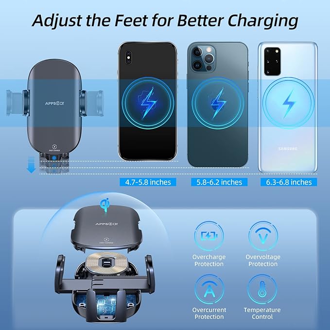APPS2Car Wireless Car Charger 15W Fast Charging Car Phone Holder Charger Wireless Car Charger Mount for Dashboard Windshield Air Vent Compatible with iPhone 15 Pro Max Plus 14 13 12 Samsung LG & More