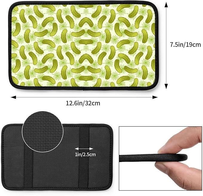 Car Armrest Cover Auto Center Console Pad Arm Rest Cushion Soft Car Accessories Universal for Most Vehicle (Dill Pickles Pattern Design)