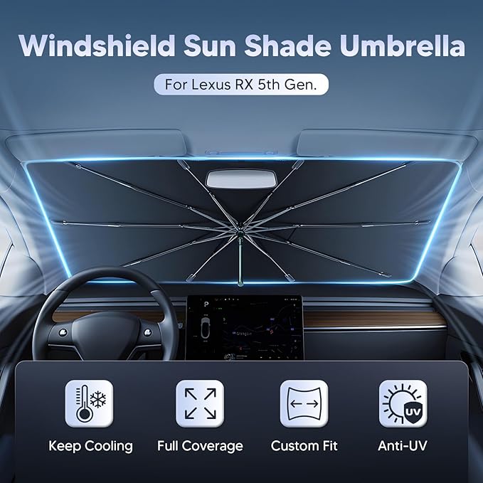 Autorder Windshield Sun Shade Umbrella for 2023-2026 Lexus RX Accessories,Upgraded Ice Crystal Material,Easy Setup Umbrella Sunshade for Car Windshield,100% Sun Blocking