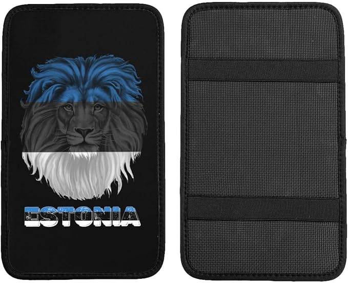 Vintage Estonia Estonian Flag Lion Head Auto Center Console Armrest Cover Car Handrail Box Cushion Pad Mat Universal Fit Most Vehicle Sedan Truck SUV Soft Comfort Decor Accessories