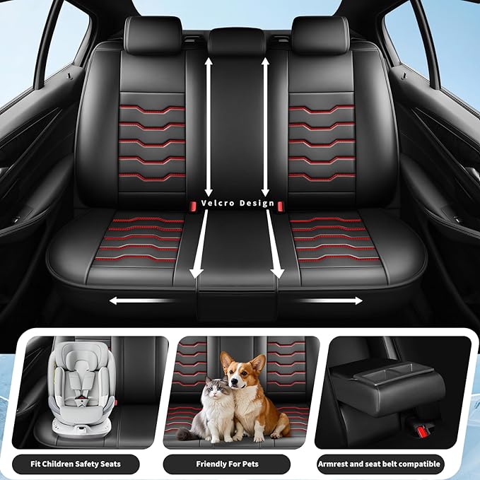 Fit Tucson Car Seat Covers Premium Leather for Hyundai Tucson 2010-2025 2026. Waterproof， Breathable, Scratch-Resistant & All-Weather Seat Cushion Protector (Full Set, Red Line Black)