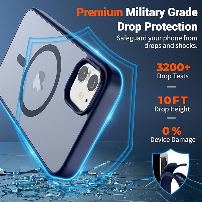SUPFINE Magnetic for iPhone 11 Phone Case(Compatible with MagSafe)(Military Grade Drop Protection) Translucent Matte Shockproof Phone Cover, Navy Blue