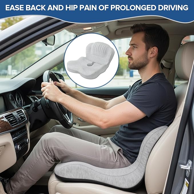 Urban Deco Memory Foam Seat Cushion, Office Chair Seat Cushion with L-Shaped Design, Ergonomic Back and Seat Pad Cushion for Car, Driving, Office, Grey