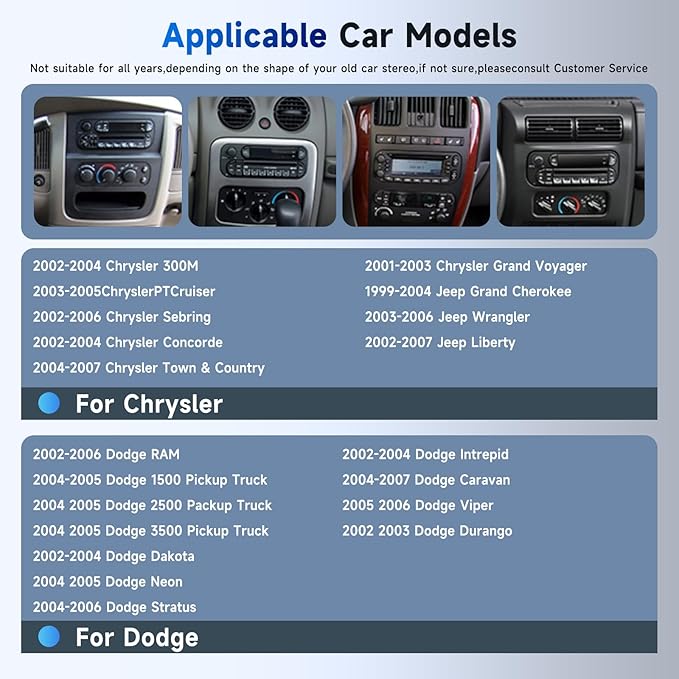 4Core+64G Radio for Dodge Ram 1500/2500/3500 2002-2006,for Jeep Grand Cherokee 1999-2004,for Jeep Wrangler 2003-2006-Android Wireless CarPlay Android Auto 5G WiFi 6.86” IPS Touch Screen Car Radio