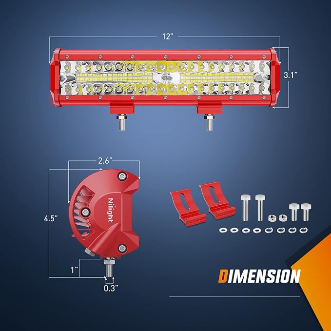 Nilight LED Bar 12 Inch Triple Row Spot Flood Combo s with Wiring Harness Kit for Fog Driving Work on Off-Road Truck SUV ATV UTV