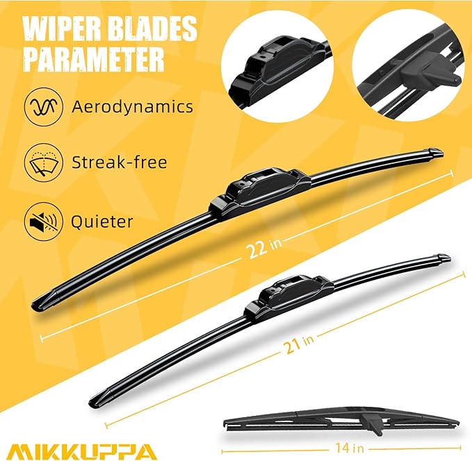 MIKKUPPA 22"+21"+14" Windshield Wiper Blades Replacement for 2009-2015 Honda Pilot, Front and Rear Wiper Blades, Durable, Stable, Quiet All Season Wiper Blades Set (Pack of 3)