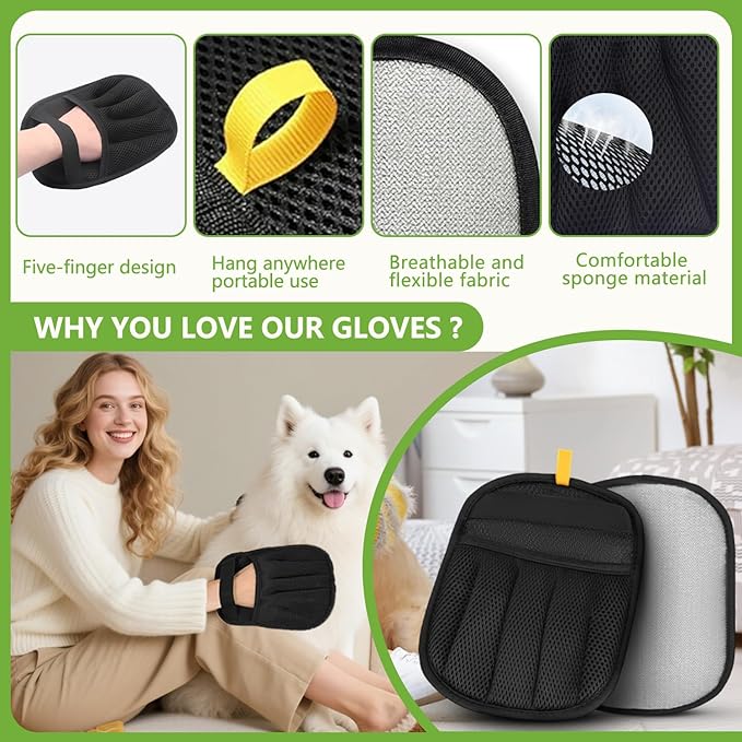 Pet Hair Remover Gloves for Dogs and Cats（3 Pcs， Pet Hair Removal Glove for Furniture, Car Interiors, Bedding & Clothing