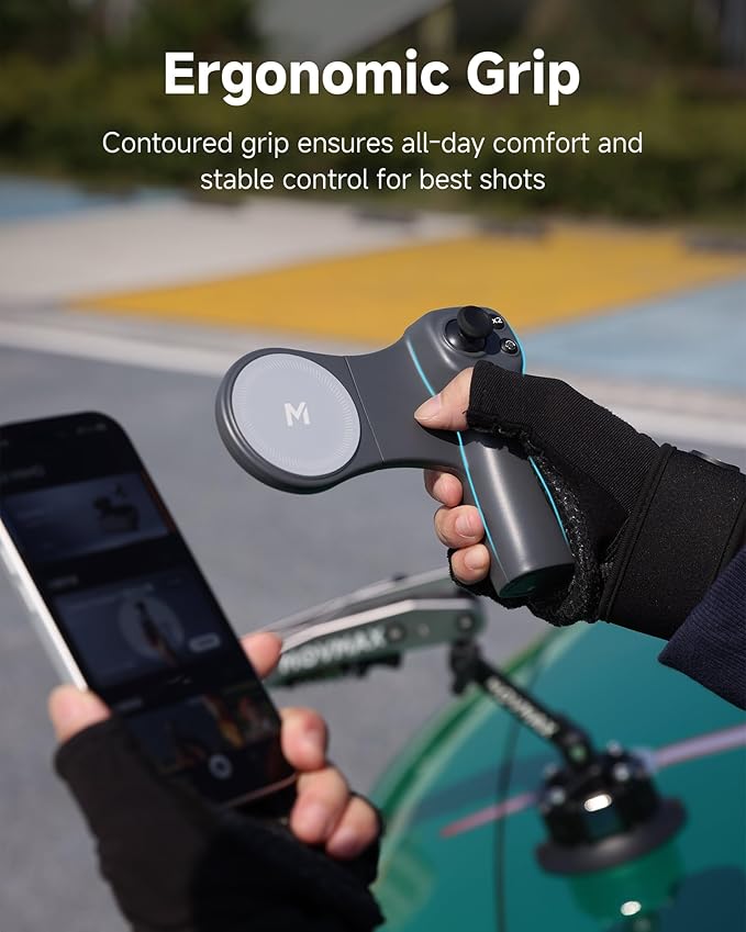 MOVMAX Remote Controller for DJI Osmo Pocket 4/3/2, Wireless Remote Control with Hall Effect Joystick, Ergonomic Handle Magnetic Attach, DJI Osmo Pocket Accessories