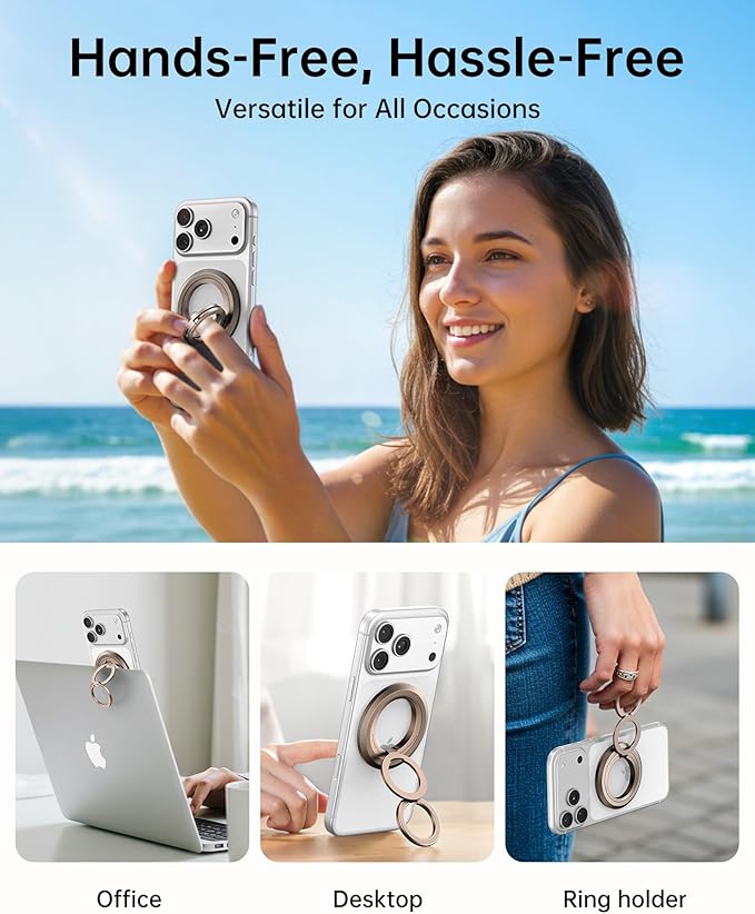 SYNCWIRE for MagSafe Ring Phone Holder, 360° Rotation Magnetic Cell Phone Grip Dual-Sided Magnets Phone Ring Kickstand Compatible with iPhone 17 16 15 14 13 12 Pro Max MagSafe, Android, Samsung etc.