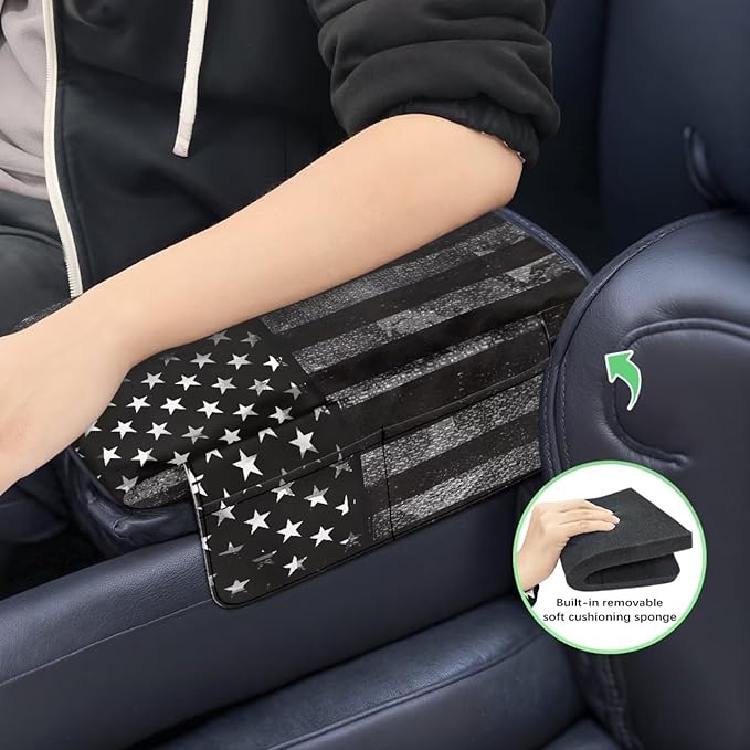 Tupalatus Firefighter Flag Car Center Console Cover Non-Slip Armrest Cushion Cover Pad Easy Installation Car Armrest Seat Box Covers with Storage Pockets for Cars Trucks and SUVs