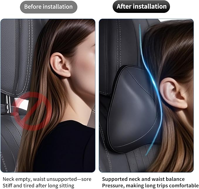 Memory Foam Car Headrest Neck Pillow Lumbar Support Cushion for Tesla Model Y/3/X/S BMW X3 X5 Lexus TX350 NX350 350h RX350 Volvo XC60 XC90 for Long Trips Driving Home Office(Black)