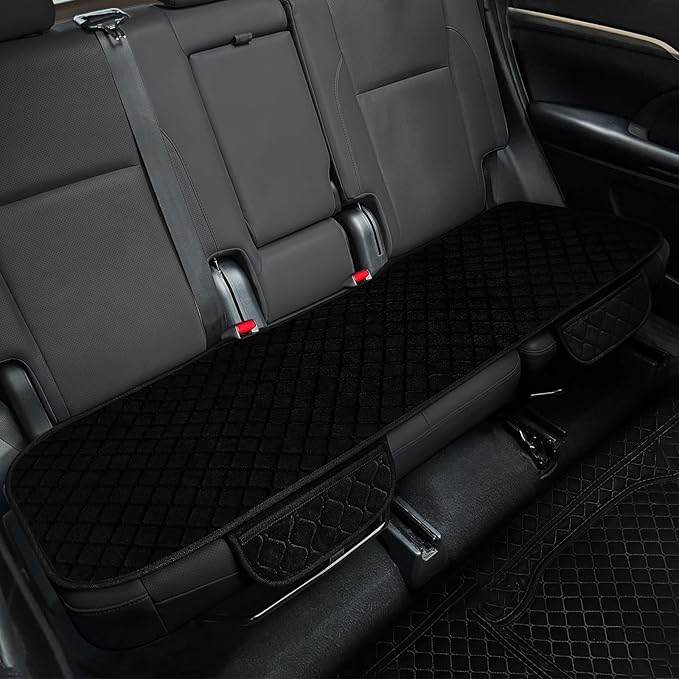 surpassme Comfortable Car Seat Covers Universal Back/Brench Seat Coves for Car Accessories with Storage Pockets, Padded Car Interior Covers for Automotive, SUV, Truck, and Van(Black)
