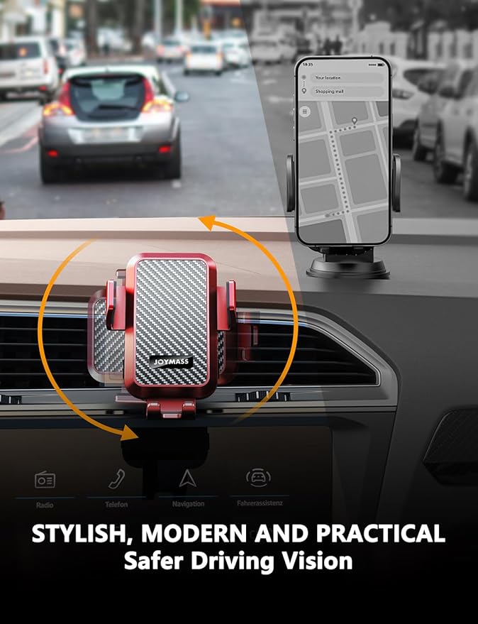 JOYMASS Wireless Car Charger, 15W Fast Charging Auto Clamping Car Charger Cell Phone Holder Mount Vent for iPhone 15 14 13 12 Mini Pro Max 11 XR, Samsung Galaxy S23 Ultra S22 S21+ Note 20, etc - Red