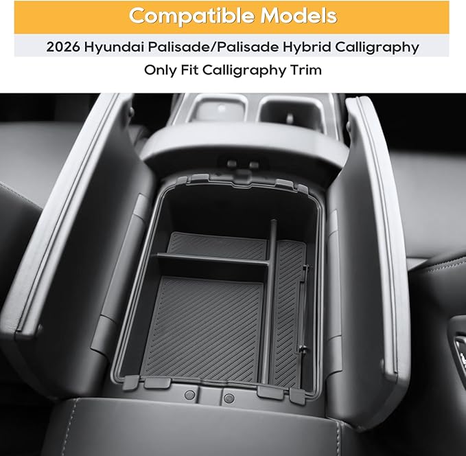 LFOTPP 2026 Palisade Center Console Organizer - 2PCS Upper + Lower 2026 Palisade/Palisade Hybrid Armrest Storage Box Tray - 2026 Palisade Hybrid Accessories - Only Fit Calligraphy Trim