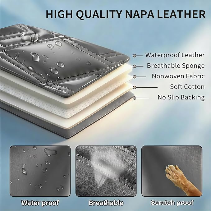 Fit for Equus Seat Covers Compatible with Hyundai Equus 2011-2016 - Waterproof Breathable Leather Automotive Seat Cushions Protector,Airbag Compatible,Full Set 5 Seats(Gray)