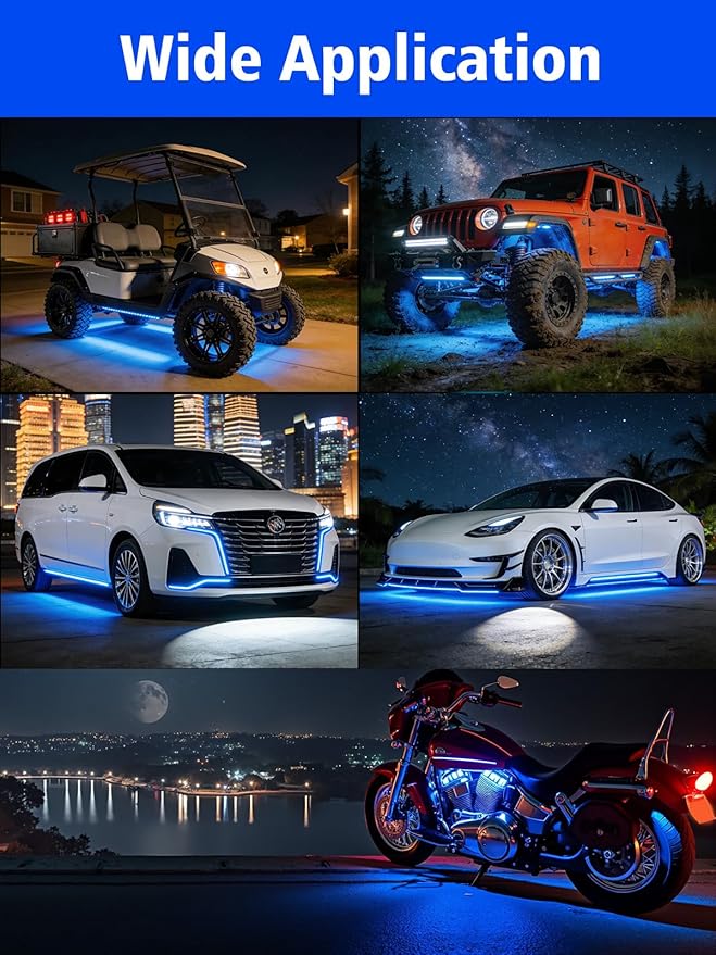 YM E-Bright 4Pcs Led Strip Lights for Car, 24inch Waterproof IP68 Car Underglow Strip Lights Decoration 36SMD 12V Led Interior Exterior Lights Strip for Cars Motorcycles Truck Golf Cart Boat - Blue