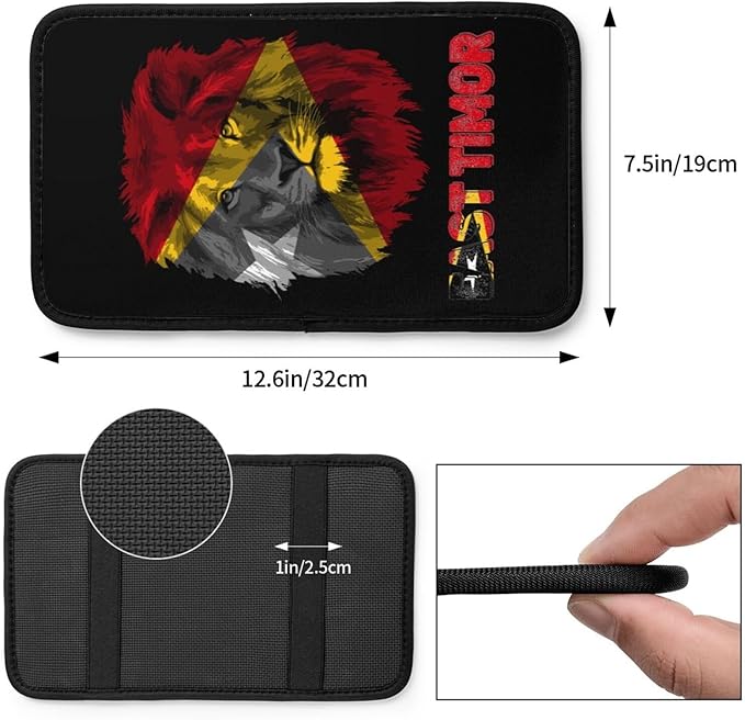 Vintage East Timor Timorese Flag Lion Head Auto Center Console Armrest Cover Car Handrail Box Cushion Pad Mat Universal Fit Most Vehicle Sedan Truck SUV Soft Comfort Decor Accessories
