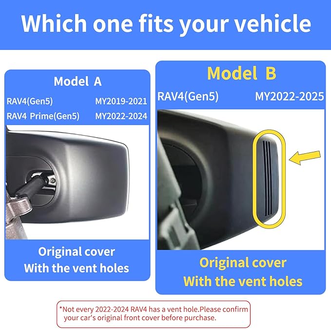 Front 4K Dash Cam for 2022 2023 2024 2025 Toyota RAV4 Hybrid LE Limited SE Adventure XLE XSE (Model B)(with Vent Hole),OEM-Style,Loop Recording,Easy Installation,WiFi & App,64G Card