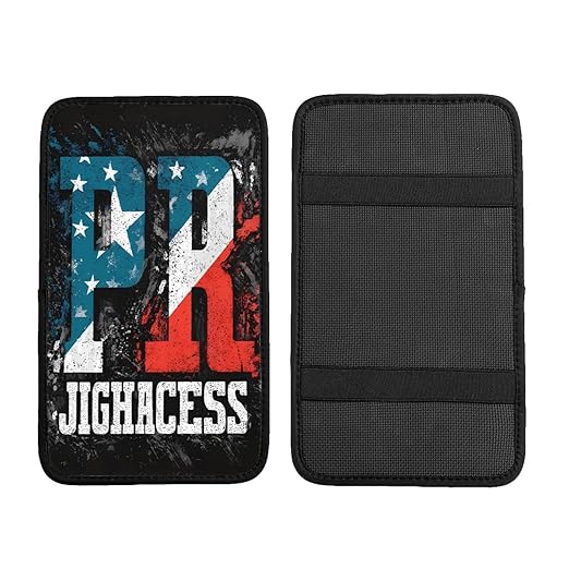 Puerto Rico Flag Colors Style Car Auto Armrest Cushion Cover Accessories Center Console Seat Box Pad Protector Universal Decoration for Most Vehicle SUV Truck