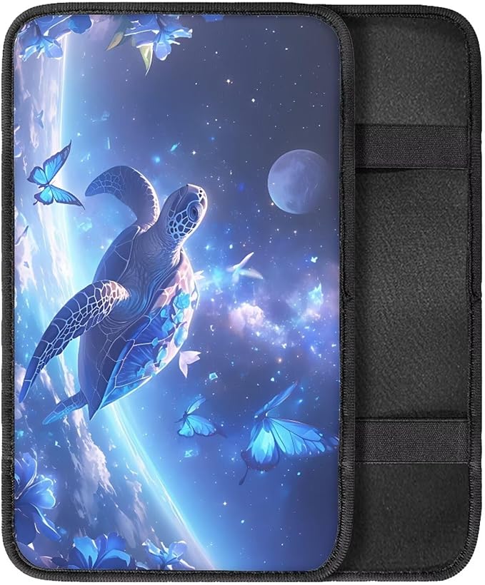 Butterfly Moon Sea Turtle Soft Armrest Seat Box Cover Car Armrest Cushion Car Decor Protective Car Accessories Fit for Most Cars, Vehicles, SUVs