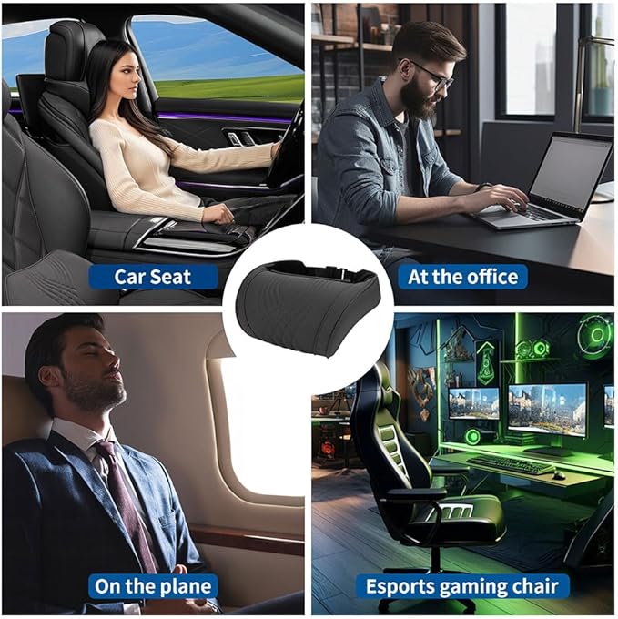Car Headrest Memory Foam Neck Pillow for Driving with Leather Cover Soft Comfortable Seat Head Pillow Cushion for Most Cars SUV Sedan Home Office Black (2PC)