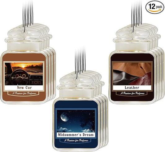 12 Pcs Car Freshener Air Freshener Paper Scented Hanging Cars Accessories Fresheners for Interior Decor Bathroom Hanging Ornaments(Leather Midsummer's Dream New Car)
