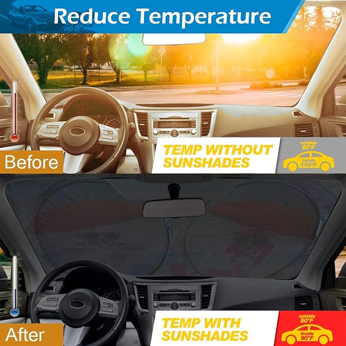 IC ICLOVER Windshield Sun Shade Funny for Car SUV Truck, 240T Polyester Blocks Heat and Sun, Foldable UV Ray Reflector Front Window Sun Shade Visor Shield Cover - 59inchx33inch (Dog with Umbrella)