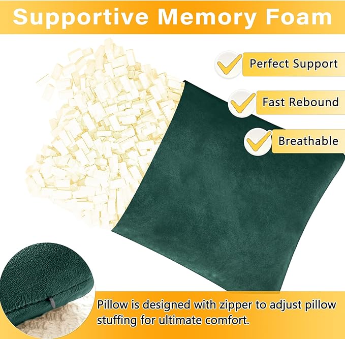 2 Pack Small Pillow, Memory Foam Mini Pillow 11 X 7 Inches for Travel, Sleeping, Nap and Neck, Knee, Lumbar Support, Tiny Cushion for Pet, Dogs (Dark Green)