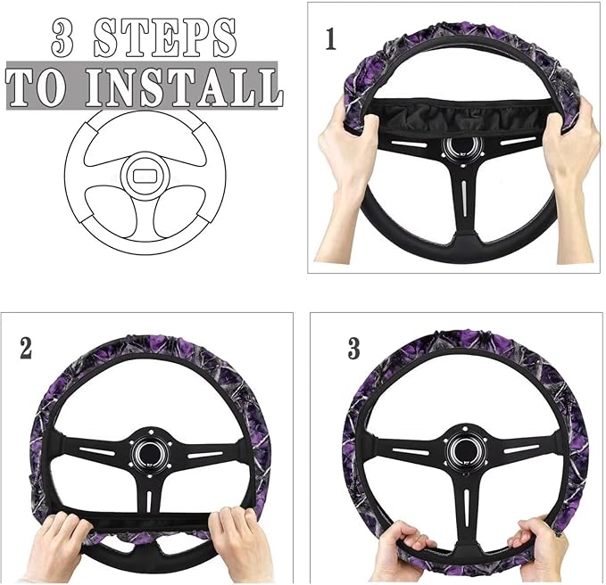 SEANATIVE Purple Camo Hunting Car Steering Wheel Cover Universal Car Accessory for Diverse Cars Neoprene Dust Cover for Steering Wheel
