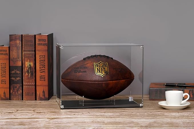 All Clear Acrylic Football Display Case, Assembly Box for Football Display, High-end Memory Box for Football & Memorabilia (12x8x9”)