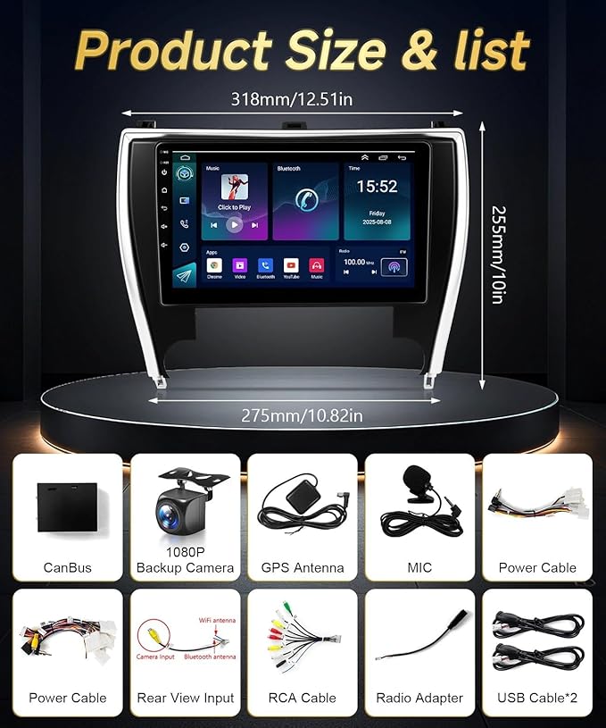 Car Stereo for Toyota Camry 2015 2016 2017 Radio, Wireless Carplay Android Auto,10.1inch IPS Touch Screen for Camry Headunit with Mirrorlink FM RDS DSP GPS WiFi Bluetooth Backup Camera(2G+32G)