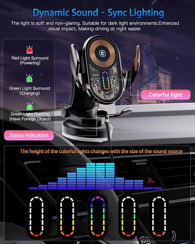 Wireless Car Charger Mount,15W Fast Charging Auto Clamping Car Phone Holder Charger for iPhone 15 14 13 12 Pro Max 11 XS, Samsung Galaxy S24 Ultra S23 S22 S21
