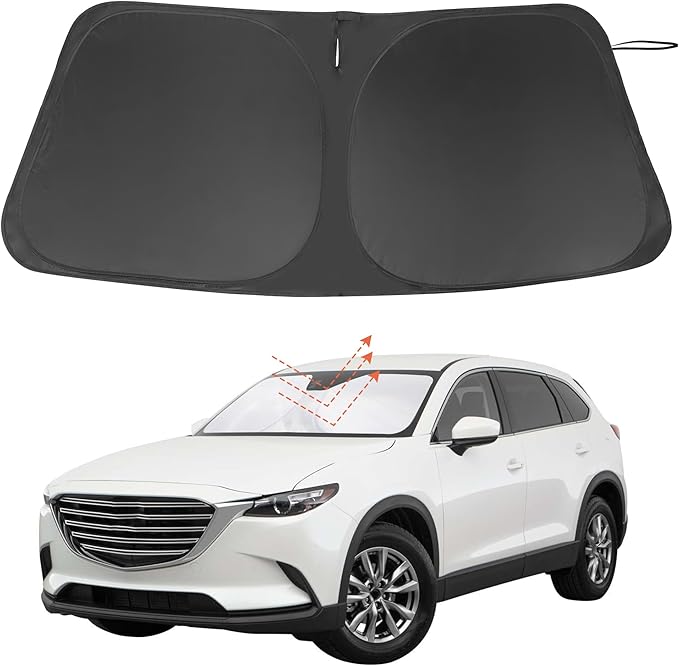 Windshield Sun Shade Custom Fit for 2016-2024 2025 2026 Mazda CX-9 CX9 Accessories Foldable Sunshade Sun Blocker Protect Car from Sun Rays & Heat Damage Keep Car Cooler