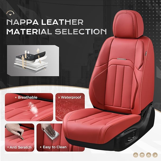 Coverado Car Seat Cover, Cover for Cars Full Seat, Premium Leather, Universal Fit Waterproof Seat Protectors, Car Seat Cushion Non-Slip for Most Cars-Red