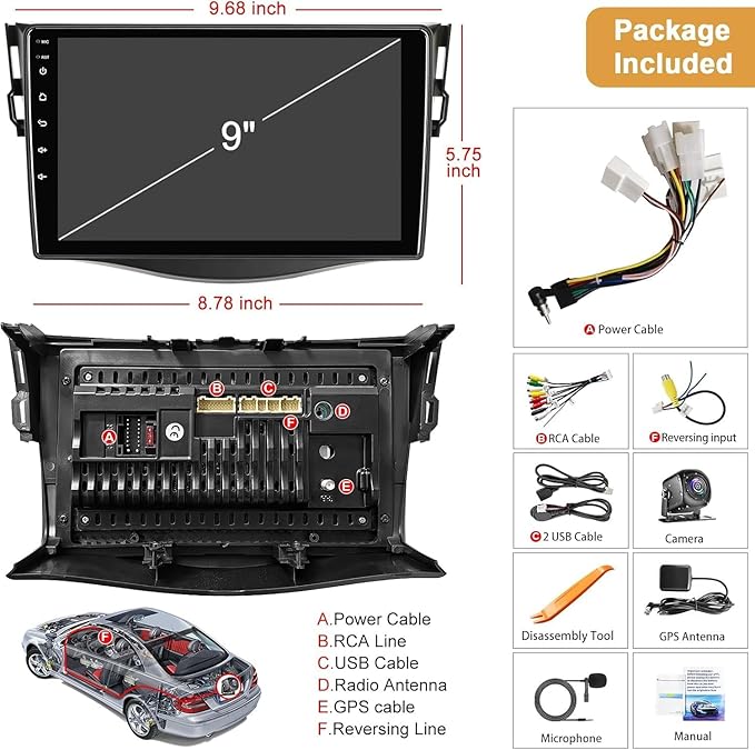 4G+64G Car Radio Stereo for Toyota RAV4 2007-2012, Wireless Carplay&Android Auto with Android 13 Support Bluetooth/Voice Control/GPS/WiFi/Back-up Camera/SWC/FM, 9 Inch IPS Touch Screen for Toyota RAV4