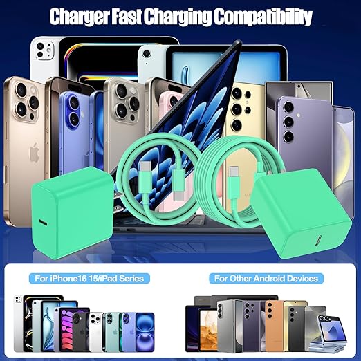 USB C Fast Charger for iPhone 17/ Air/16/15 Pro Max,2Pack 10FT Type C Charger Block & Cable, PD 3.0 Super Fast Charging for iPad Pro MacBook Air/Pro M1/M2, AirPods-Green