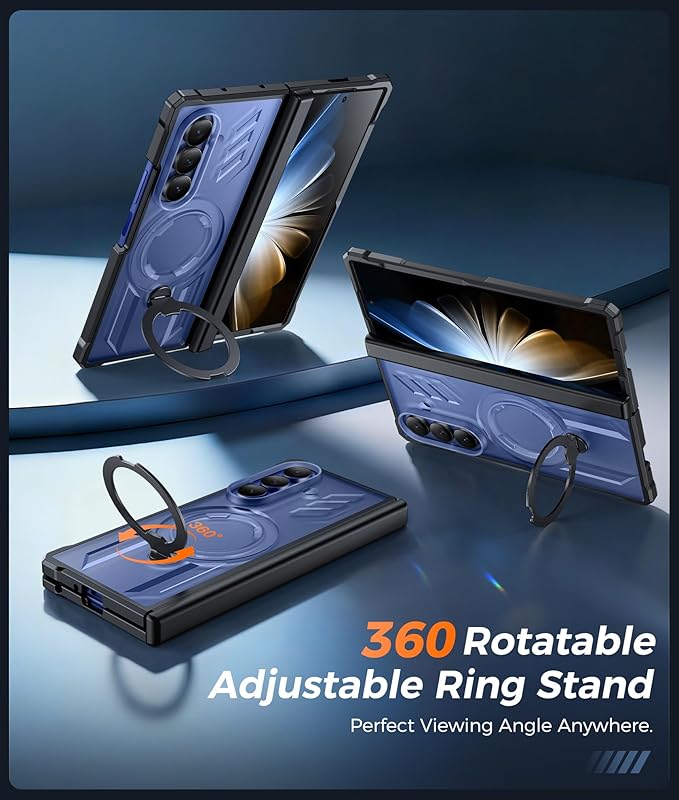 FNTCASE for Samsung Galaxy Z-Fold-7 Case: [360 Spin Magnetic Ring Kickstand] [Compatible for MagSafe] [Screen Protector] Heavy Duty Mil-Grade Protection Galaxy Z Fold7 Case with Stand Clear Black