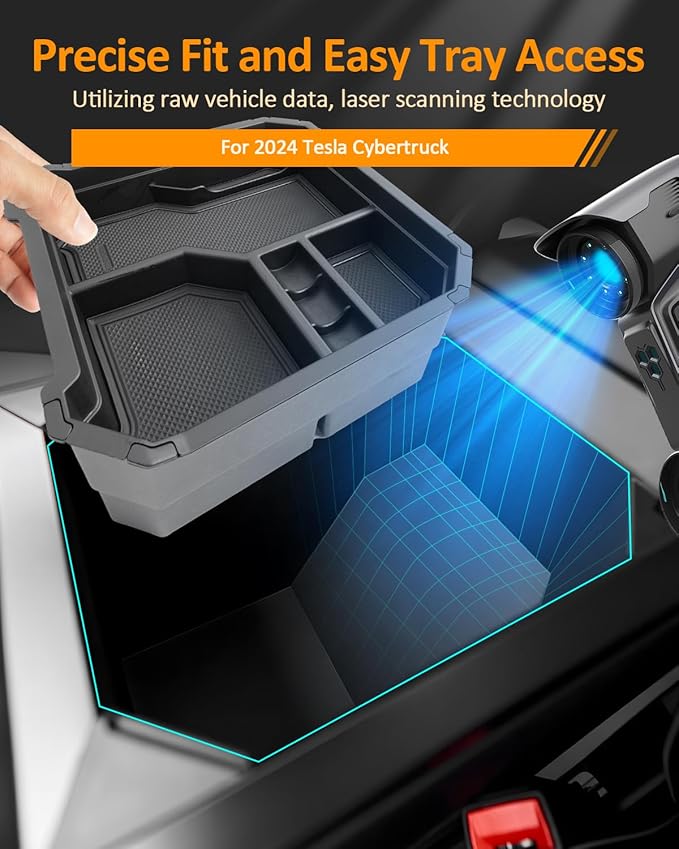 CDEFG Double Layers for 2024 2025 Tesla Cybertruck Center Console Organizer Tray for Cyber Truck 2024 2025 Accessories Armrest Storage Box Insert Tray for Cybertruck Arm Rest Middle Organizer
