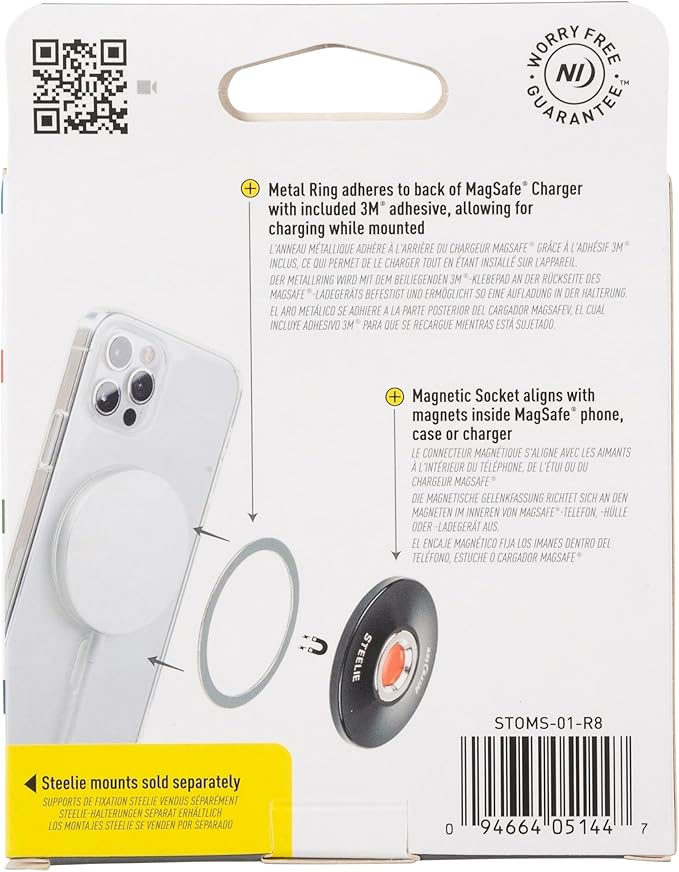Nite Ize Steelie Orbiter Plus Magnetic Socket and Metal Ring - Car Dashboard with Magnetic Mount - Sturdy Dashboard Mount for Cell Phone - Black