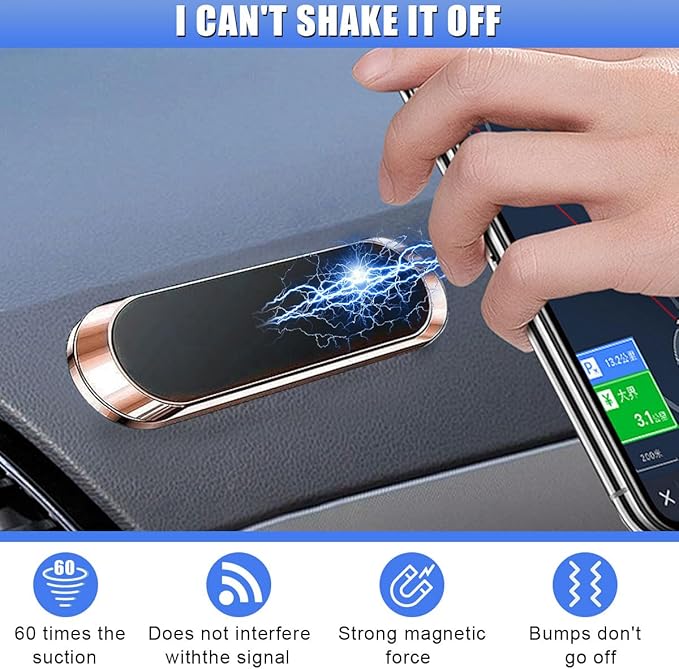 Magnetic Phone Car Mount, Flat Stick on Car Phone Holder with Metal Plate for Dashboard Wall, Universal Automobile Cradles Compatible with Cell Phones & Mini Tablets (Gold)