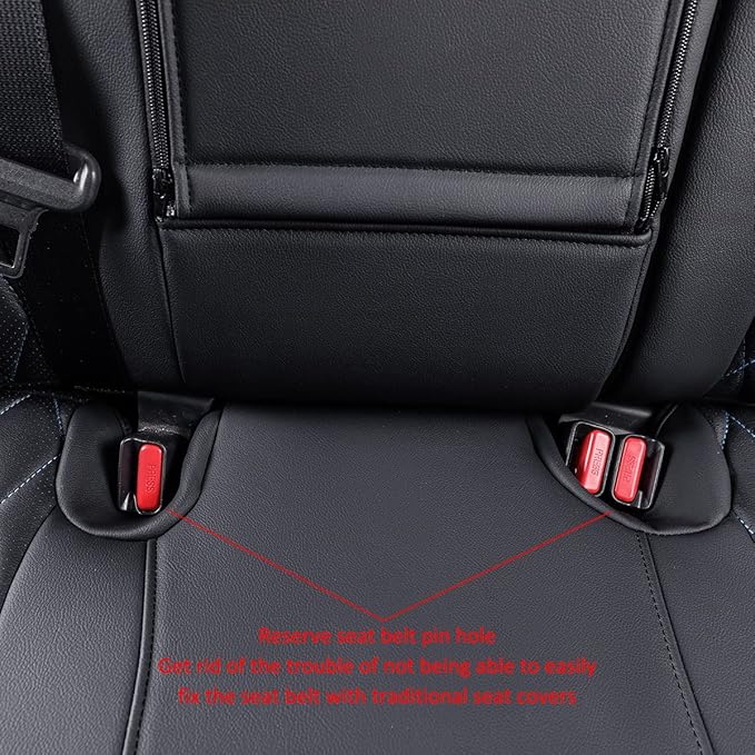 EKR Rav4 Seat Covers Custom Fit for Toyota Rav4 2021-2024 Prime SE,XSE & 2019-2025 Hybrid/PHEV SE,XSE, Leather Car Seat Cover Full Set for SUV,Faux Leather(Black with Blue Piping)