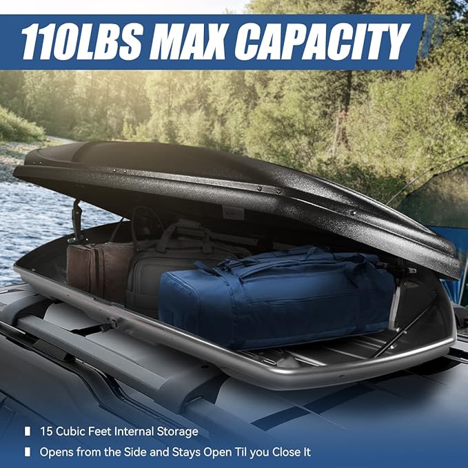 Auto Dynasty Hard Shell Roof Top Mount Car Storage Travel Luggage Box Cargo Carrier with Security Keys, 80 (L) x 30 (W) x 13 (H) Inches, Capacity 110 Pounds, 15 Cubic Feet, Textured Black