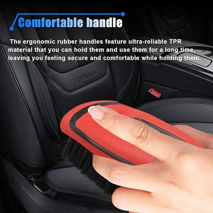 Carpet and Upholstery Cleaning Brush - Stiff Bristle Carpet Scrubber Car Cleaning Brush for Car Interior and Home - Leather Brush Auto Detailing Scrub Brushes for Couch, Floor Mats, Clothes (Red)