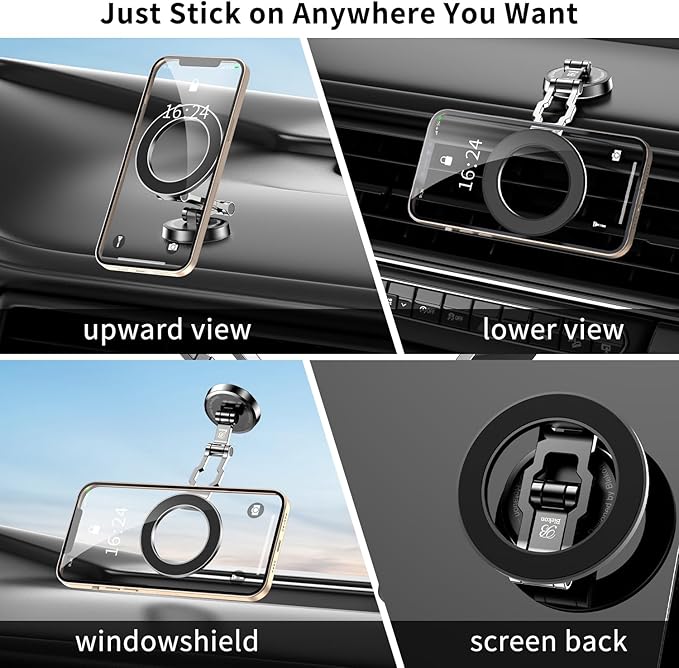 Blekon Magnetic Phone Holder for Car – Compatible with MagSafe Car Mount &Tesla Screen, Flexible All-Metal 3-Axis 360° Rotation & Strong Magnets, Fits iPhone 16/15/14/13/12 Pro Max