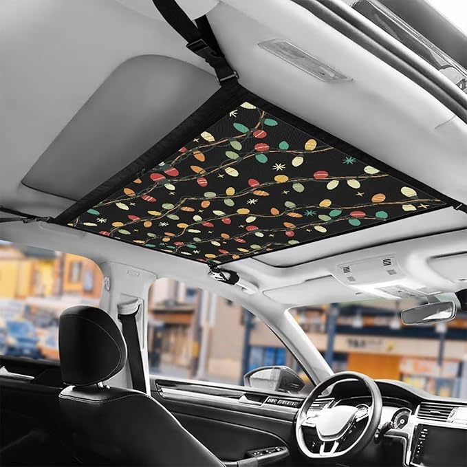 Generic Christmas Bulb Car Ceiling Cargo Net Pocket, 31.69"x24.02"Mesh Nine SUV Roof Organizer Long Trip Storage Bag Interior Accessories Christmas Decor Gifts