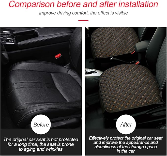 3PCS Set Car Seat Cushion for Front and Back Seat, 3D Soft Linen Breathable Auto Seat Cover, Comfort Non-Slip Rubber Bottom Universal for Most Cars (Black/Gold/3PCS)