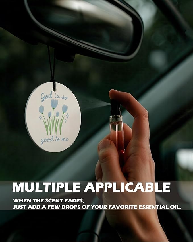 Blue Christian Round Citrus Car Air Freshener 4 Pcs, Blue Coquette Bow Tulip Floral Hanging Air Freshener for Cars Bathroom Dorm Books Decor, Girly Christian Accessories Gifts for Women Girls