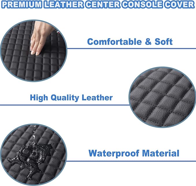 PIMCAR Center Console Cover for 2021-2025 2026 Ford F150 PU Leather Armrest Cushion Protector Interior Accessories (Only fit for Full Bucket Seat)