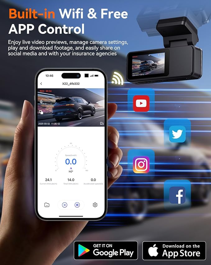Dash Cam Front and Rear, 4K Front Dash Cam, 3K+1080P Dual Dash Camera for Cars, Built-in WiFi, Car Dashcams with Night Vision, Free 64GB Card, 24H Parking Mode, App Control, Silvery
